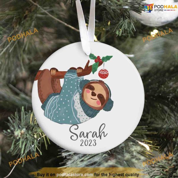 Custom Name Sloth Christmas Ornament, Personalized Family Christmas Ornaments
