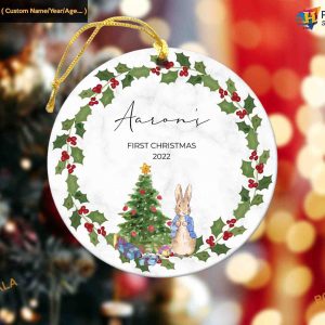 Custom Name and Year Baby's First Christmas Ornament