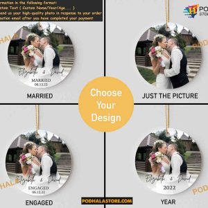 Custom Photo Wedding Christmas 2023 Ornament Just Married First Ceramic Gift for Newlyweds 3