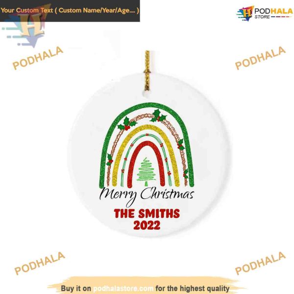 Custom Rainbow Merry Christmas Ornament 2022, Family Tree Decoration
