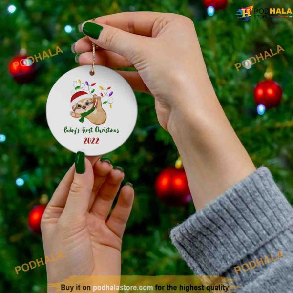 Custom Sloth Baby’s First Christmas Ornament, Family Christmas Ornaments