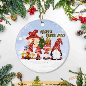 Custom Snow Gnomes Merry Round Ornament, Personalized Family Ornaments