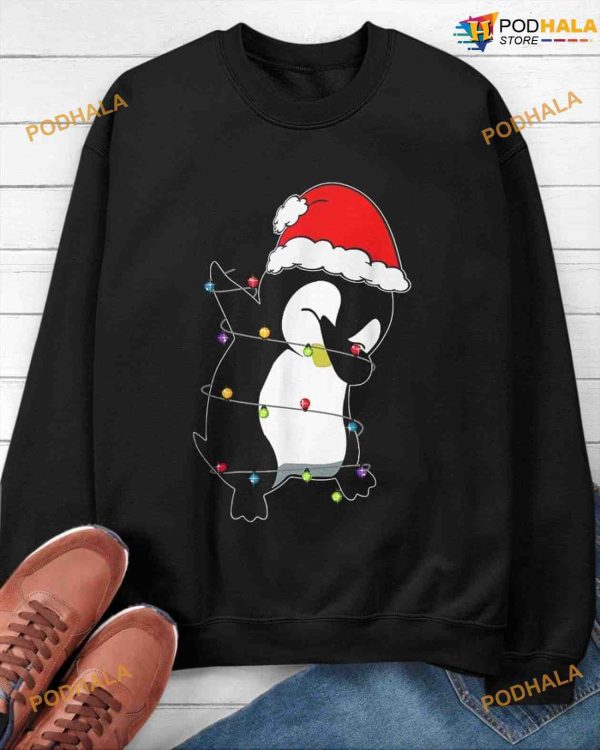 Dab Penguin Christmas Day Decoration, Penguin Wearing Santa Hat Shirt