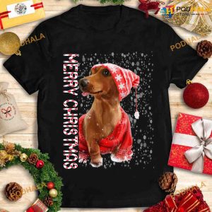 Dachshund Wearing Merry Christmas Shirt, Funny Xmas Gifts