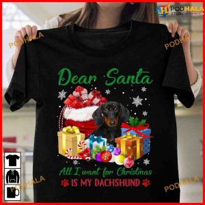 Dachshund With Christmas Gift Dear Santa All I Want For Christmas Is My Dachshund Shirt