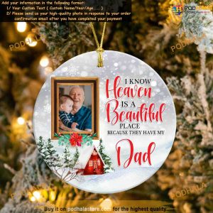 Dad's Heaven Beauty Christmas Ornament, Custom Photo Ornaments