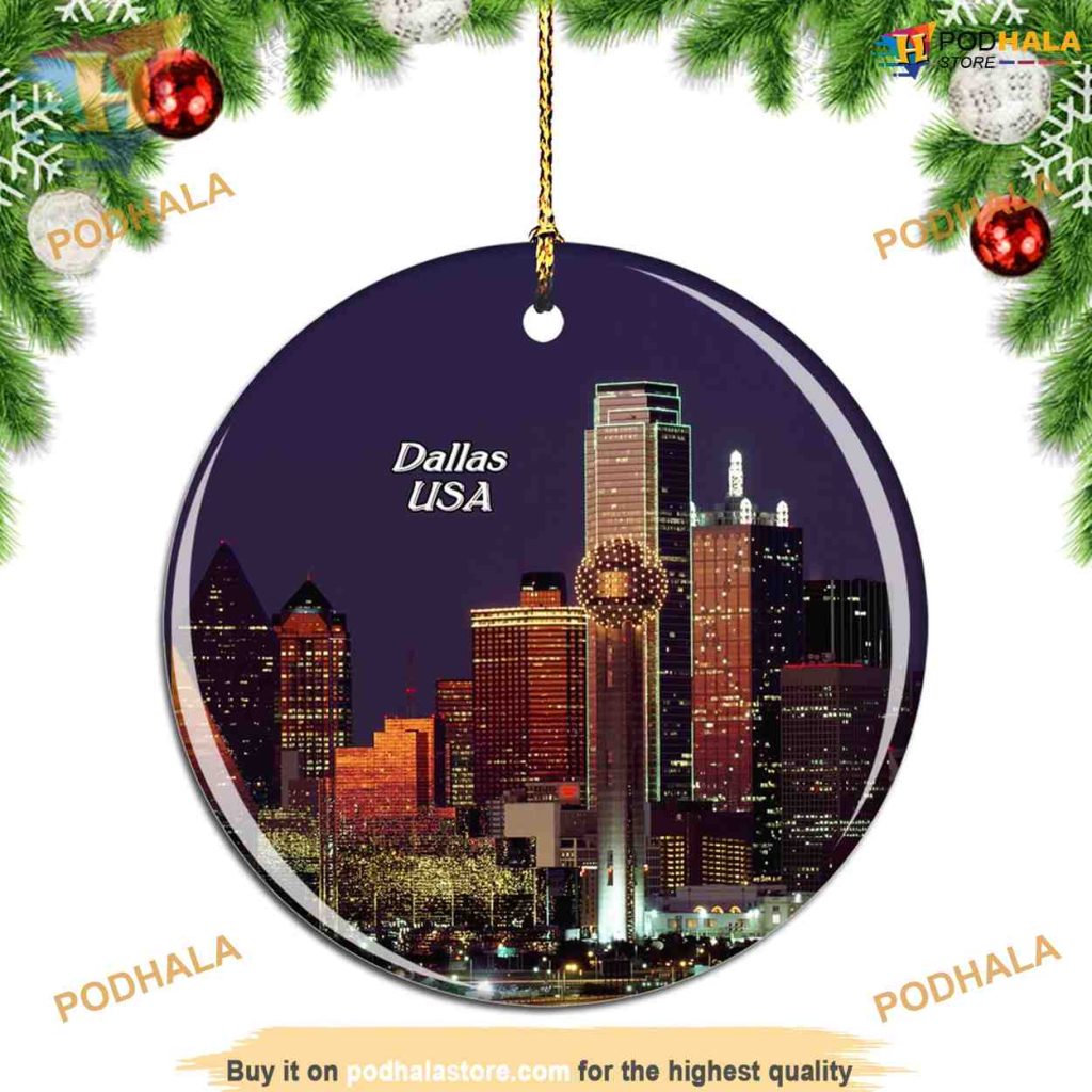 Dallas Texas Skyline Christmas Decor, Family Tree Decoration Bring