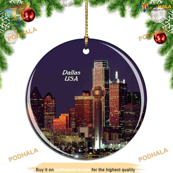 Dallas Texas Skyline Christmas Decor, Family Tree Decoration
