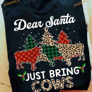 Dear Santa Just Bring Cows Leopard Christmas Tree Shirt