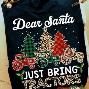 Dear Santa Just Bring Tractors Leopard Christmas Tree Shirt