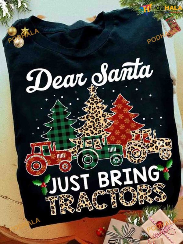 Dear Santa Just Bring Tractors Leopard Christmas Tree Shirt