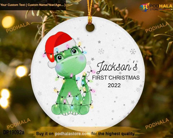 Dinosaur Baby’s First Christmas Ornament, Personalized 1st Christmas Ornaments