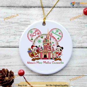Disney World 50th Ceramic Ornaments, Mickey and Minnie Xmas Decoration