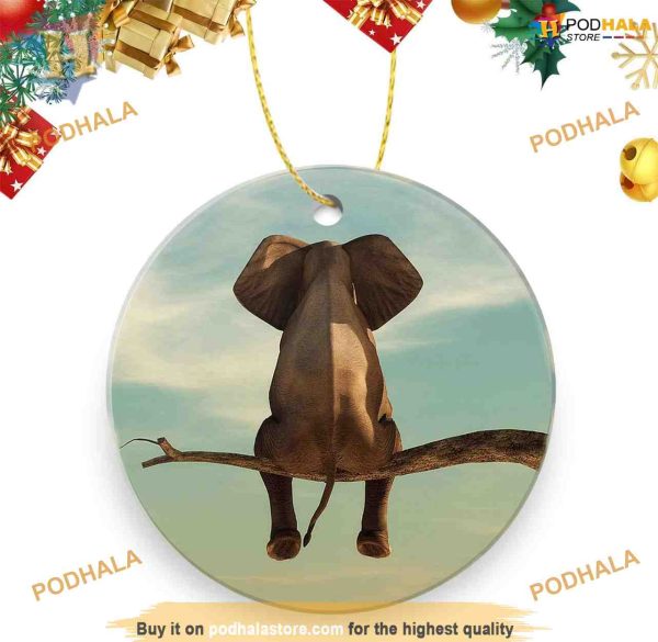 Elephant on Branch Xmas Tree Ornament, Funny Christmas Ornaments