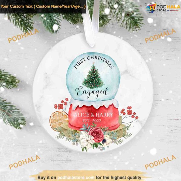 Engaged Celebration Ornament, Ceramic First Christmas Ornament Decor