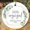 Engaged Couple's First Christmas Ornament, Custom Names 1st Ornament