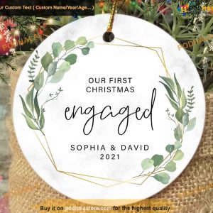 Engaged Couple's First Christmas Ornament, Custom Names 1st Ornament