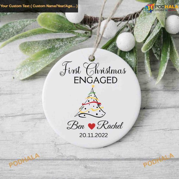 Engaged First Christmas, Colorful Personalized Christmas Ornament