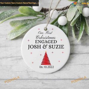 Engaged First Christmas, Personalized Engagement Keepsake Ornament