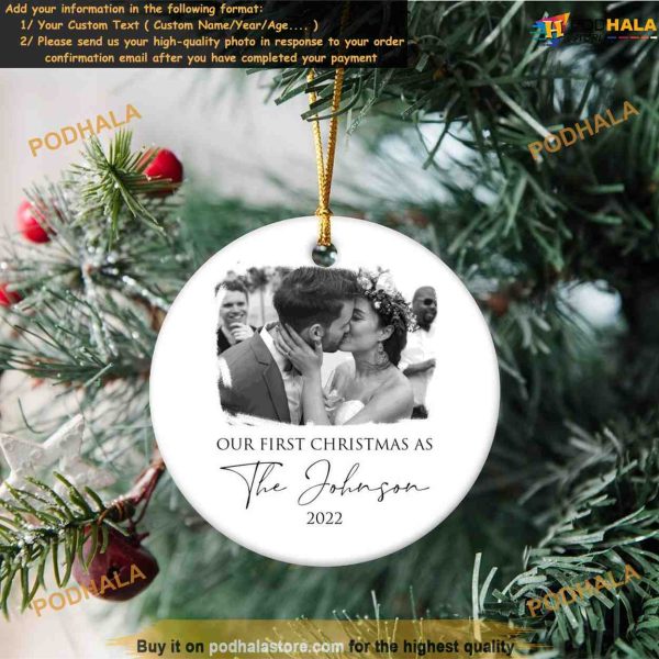 Engagement Custom Photo Ornament, Personalized Family Ornaments