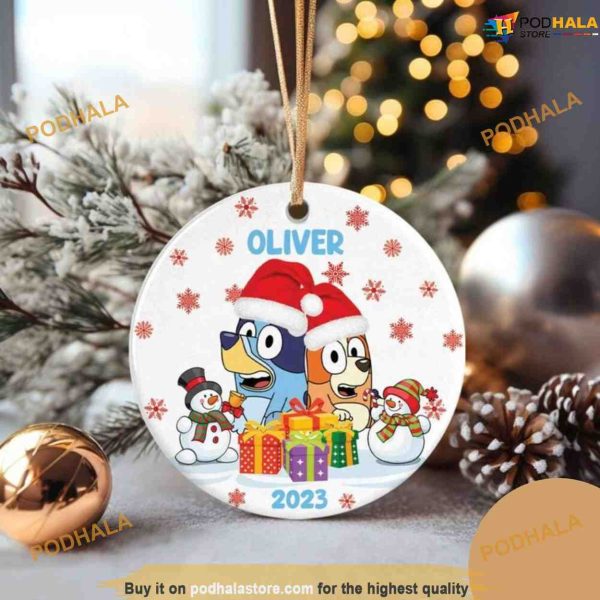 Family BlueyDad Christmas Ornament, Blue Dog Ceramic Decor