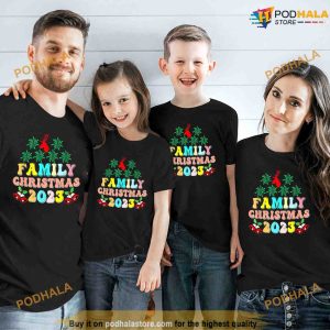Family Christmas 2023 Cute Men Women Kids Retro Groovy Shirt