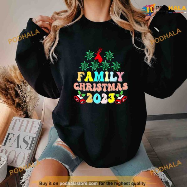 Family Christmas 2023 Cute Men Women Kids Retro Groovy Shirt