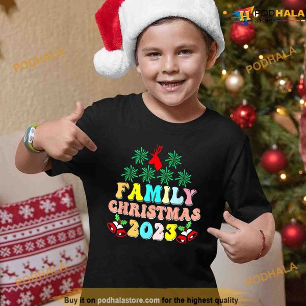 Family Christmas 2023 Cute Men Women Kids Retro Groovy Shirt