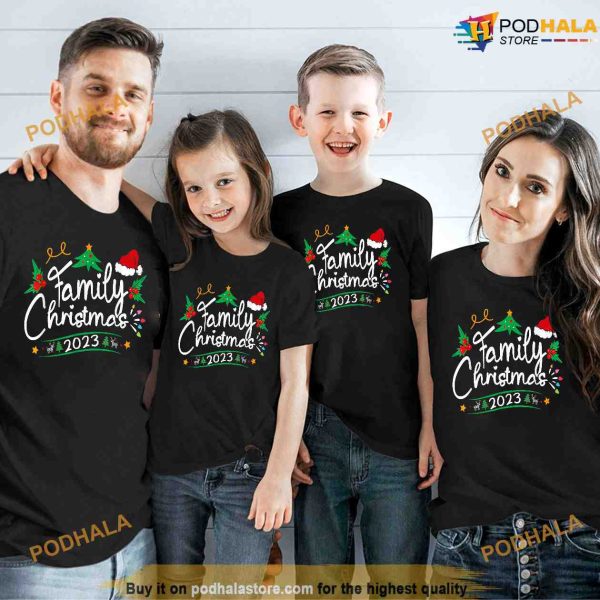 Family Christmas 2023 Santa Elf Lights Xmas Matching Squad Shirt