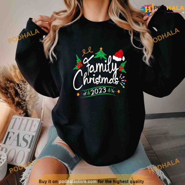 Family Christmas 2023 Santa Elf Lights Xmas Matching Squad Shirt