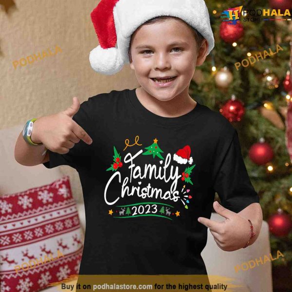 Family Christmas 2023 Santa Elf Lights Xmas Matching Squad Shirt