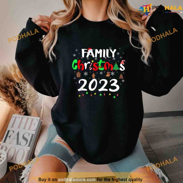 Family Christmas 2023 Santa Hat Crew Funny Women Men Pajamas Shirt