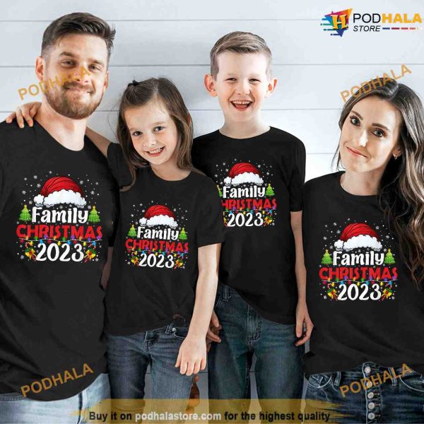 Family Christmas 2023 Santa Hat Lights Pajamas Xmas Funny Shirt