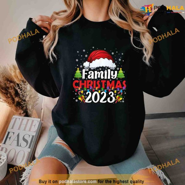 Family Christmas 2023 Santa Hat Lights Pajamas Xmas Funny Shirt