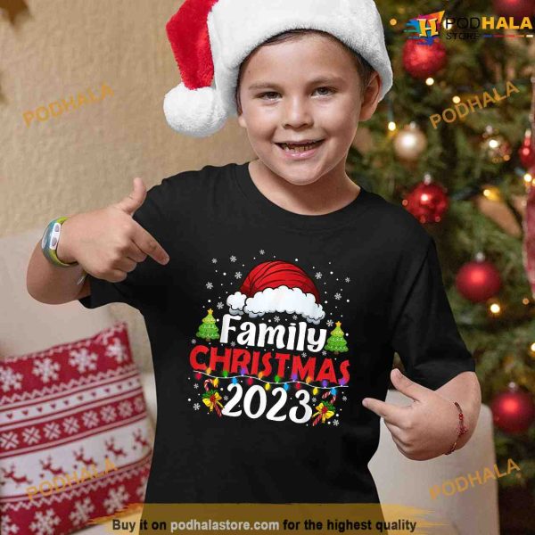 Family Christmas 2023 Santa Hat Lights Pajamas Xmas Funny Shirt