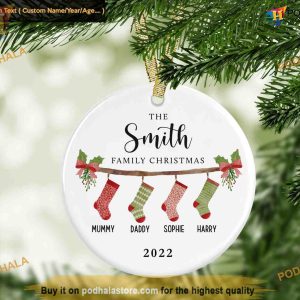 Family Stocking Christmas Ornament, Personalized Tree Decoration