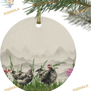 Farm Chicken Mountain Landscape Ornament, Family Christmas Tree Ornaments