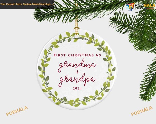 First Christmas As Grandma And Grandpa, Personalized Christmas Ornament