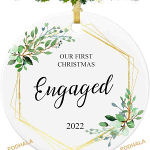 First Christmas Engaged Ornament 2023, Engagement Ceramic Ornament