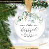 First Christmas Ornament Engaged, Personalized Ceramic Tributes