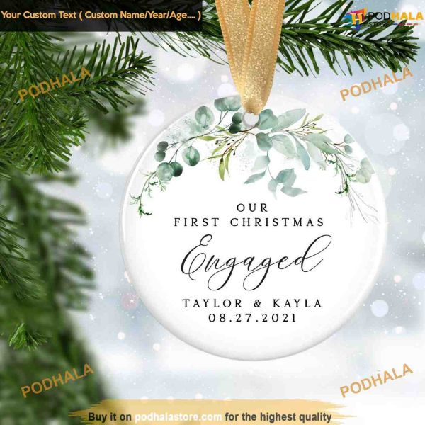 First Christmas Ornament Engaged, Personalized Ceramic Tributes