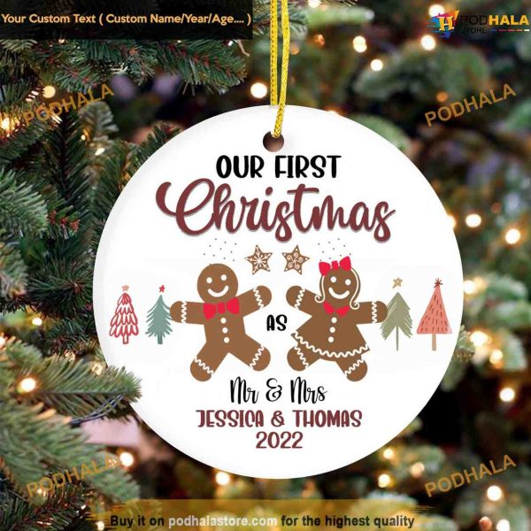 First Married Christmas Ornament, Personalized Ceramic Decor