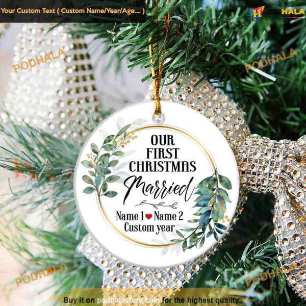 Floral Married Christmas Ornament, First Christmas Ornament Together Ornament