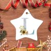 Floral Monogram Star Christmas Ornament, Personalized Family Ornaments