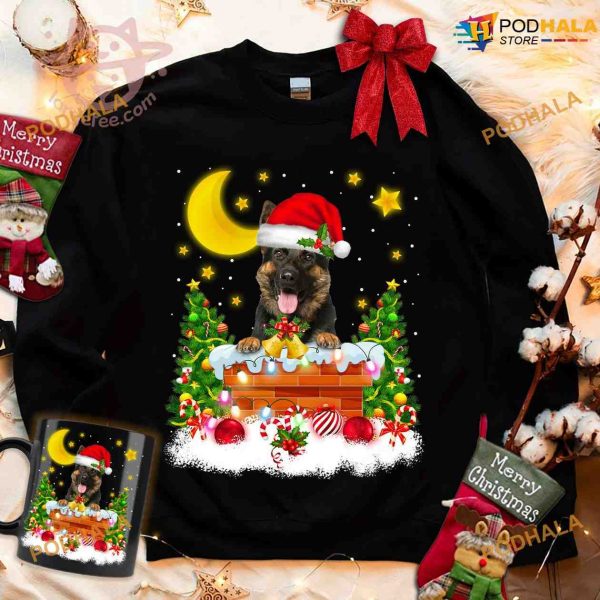German Shepherd Christmas Hat Shirt, Christmas Gift For Dog Lover
