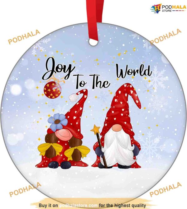 Gnome Couple Christmas Ornament, Joy to The World Decorations