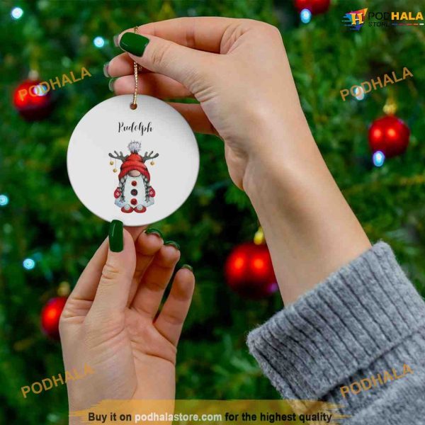 Gnome Rudolph Ceramic Christmas Ornament, Custom Family Ornaments
