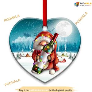 Gnome-Themed Drink Wine Ceramic Christmas Ornament, Family Christmas Tree Ornaments