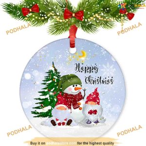 Gnomes Merry Christmas Ceramic Ornament, Family Christmas Ornaments