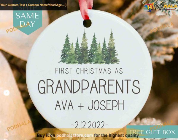 Grandparents First Christmas Ornament, Personalized Celebration Ornament